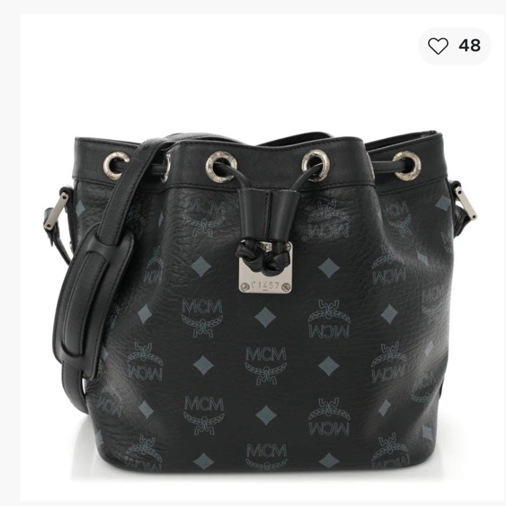 MCM Black Visetos Drawstring Bucket Bag